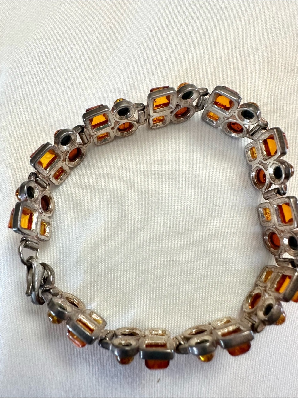 925 Sterling Silver Baltic Amber Geometric Link Bracelet 7.25” - Picture 4 of 6
